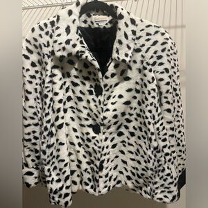 Black White Vintage animal puppy Dalmatian Dog Faux Fur Jacket Coat 1990’s L